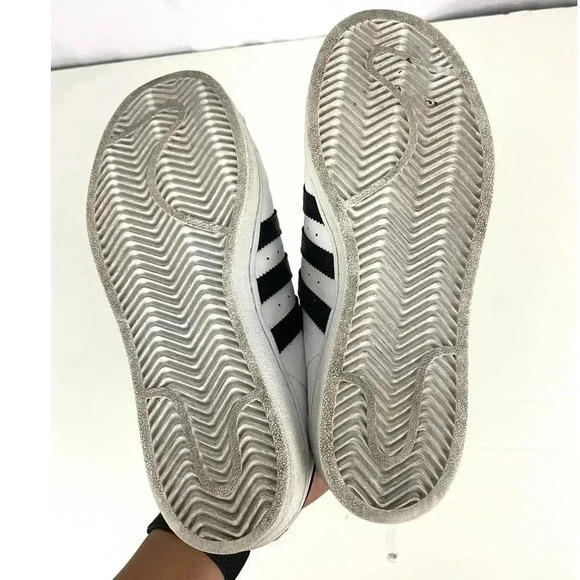 Adidas Superstar Leather 3-Stripe Shoes Mens 5.5 White Black Leather 789006 - Picture 3 of 10